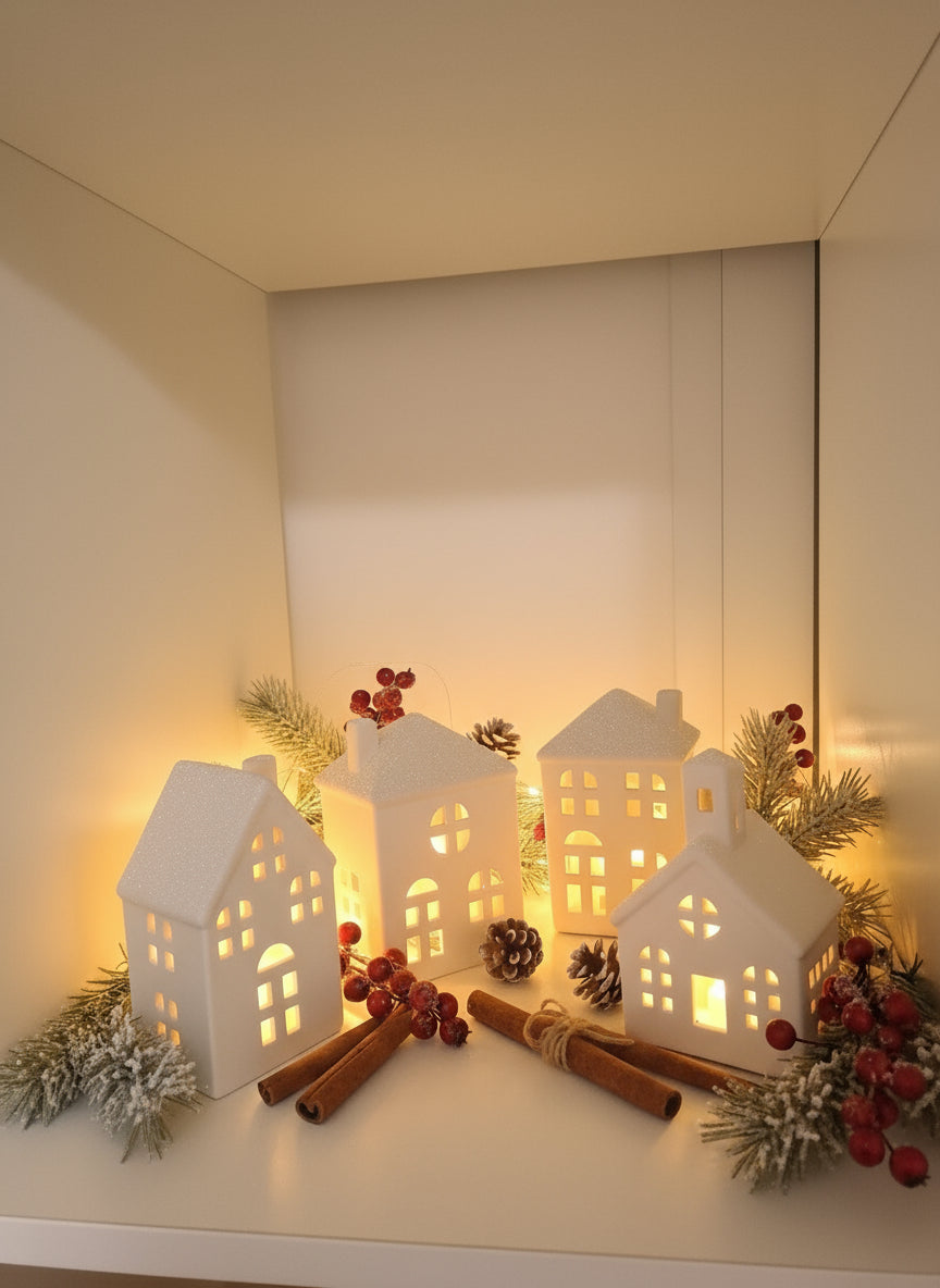 Juego de 4 casas con luz LED